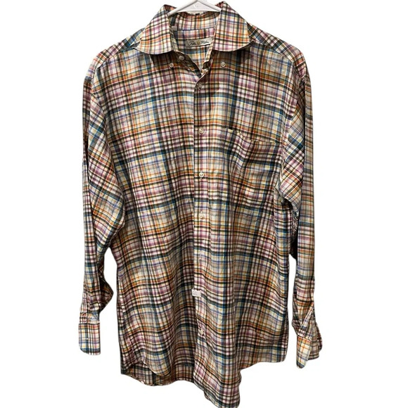 Peter Millar Button Down Shirt Long Sleeve Plaid Check Cotton Mens medium - Picture 1 of 6